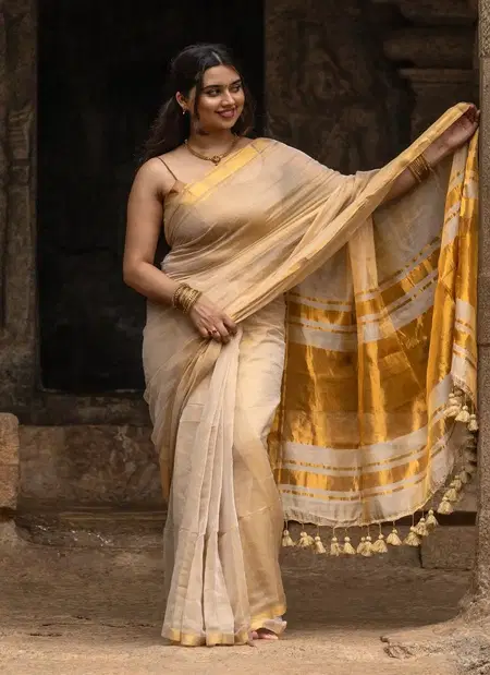 Tew Pure Handloom Tissue Cotton Zari Waving Saree